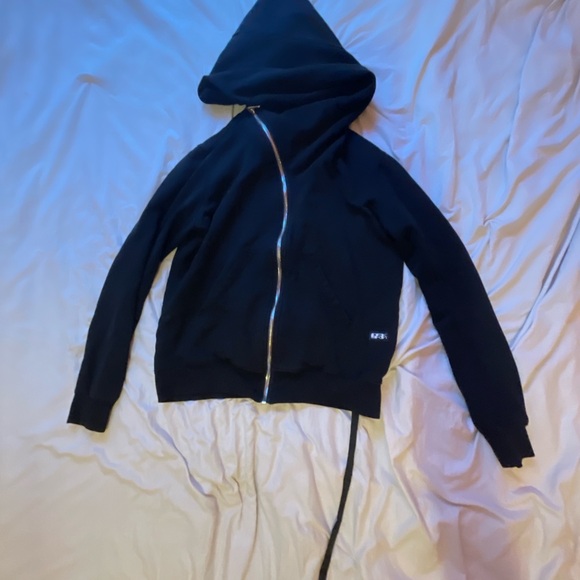 Rick Owens Black Zip Up Sweater with Hood